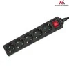 Listwa „Maclean“ ilgintuvas, 5 lizdų prailgintuvas su jungikliu, juodas, vokiško tipo, 3500 W, 5 m, MCE227G