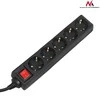 Listwa „Maclean“ ilgintuvas, 5 lizdų prailgintuvas su jungikliu, juodas, vokiško tipo, 3500 W, 5 m, MCE227G