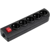 Elgotech Prailginimo laido lizdas x 5 su įžeminimu ir jungikliu, juodas GN-50W-2