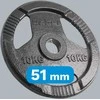 Ketaus olimpinių svarmenų rinkinys 2 x 10 kg, 51 mm skylė, plokštė su rankenomis, REBEL ACTIVE