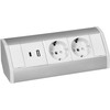 Orno Baldų lizdas 2x2P+Z (Schuko), 2xUSB (tipas A+C; 2.4A), balta ir sidabrinė