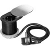 Orno Lizdas Baldinis lizdas Ø6cm, įleidžiamas į stalviršį su stumdomu dangteliu, USB įkrovikliu ir 1,9m laidu, 1x2P+Z (Schuko), 2xUSB (A+C tipo; PD20W), sidabrinis