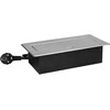 Orno Gniazda Į stalviršį įleidžiami baldų lizdai su plokščiu frezuotu kraštu, USB įkrovikliu ir 1,5 m laidu, 2x2P+Z, 2xUSB (A+C tipo; 3,6A), sidabrinės spalvos