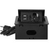 Orno Įleidžiamas baldų lizdas su USB įkrovikliu ir 1,5 m laidu, 1x2P+Z, 2xUSB (A tipas, 2.1A), plokščias frezuotas kraštas, juodas