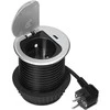 Gniazdo Lizdas Baldinis lizdas Ø6cm, įleidžiamas į stalviršį, su dangteliu, USB įkrovikliu ir 1,9m laidu, 1x2P+Z (prancūziškas), 1xUSB (C tipo; PD20W), sidabrinis