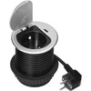Gniazdo Lizdas Baldinis lizdas Ø6cm, įleidžiamas į stalviršį, su dangteliu, USB įkrovikliu ir 1,9m laidu, 1x2P+Z (prancūziškas), 1xUSB (C tipo; PD20W), sidabrinis
