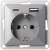 Orno Lizdas pojedyncze p/t 2P+Z, Schuko, su ładowarką USB A+C Pearl, 16 A, 250 V, PT-17P/USB A+C, antracito