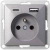Gniazdo Lizdas Lizdas su 2P+E ir USB įkrovikliu, A+C, Pearl, 16A, 250V, PT-16P/USB, antracito spalvos