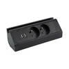 Orno Podwójne Dviguba baldų rozetė su USB įkrovikliu, telefono laikikliu ir 1,5 m laidu, 2x2P+Z, 2xUSB (A tipo, 2,4A), juoda