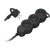 Orno Przedłużacz 3 krypčių prailgintuvas 2P+Z (Schuko), 5m H05VV-F 3x1.5mm2, Imax=16A, plokščias kištukas, juodas