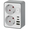 Orno Rozgałęźnik 2x 2P+Z, Schuko, su ładowarką 2x USB-A + 2x USB-C, max. 3,4 A, 17 W, balta ir-pilka