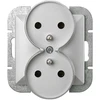 Plastrol Lizdas wtyczkowe podwójne -perła- p/t 2x2p+su 16a, 250v do systemu ramkowego, sidabrinė