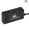 Rozdzielacz „Maclean“ automobilio cigarečių degiklio lizdo skirstytuvas, voltmetras, 3 cigarečių degiklio lizdai, 4xUSB, 4,8A, maks. 120W, juodas, gumuotas