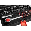 TOPTOOLS Antgalių ir galvučių rinkinys su tekškle TOP TOOLS, 3/8", su atsuktuvu, terkšle ir raktais, 63 vnt.