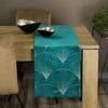 Eurofirany BLINK / 14 Aksominis stalo takelis su su dideliu art deco stiliaus vėduoklės raštu, 35X180 cm, spalva: tamsi turkio