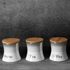 Eurofirany Dekoratyvinių indelių rinkinys cukrui, kavai ir arbatai, baltas su sidabriniais akcentais, 3 dalių rinkinys, 12x12x13 cm, dolomitas ir bambukas, virtuvės aksesuarai