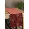 Eurofirany BLINK / 14 Aksominis stalo takelis su su dideliu art deco stiliaus vėduoklės raštu, 35X220 cm, spalva: plytų
