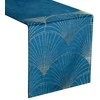 Eurofirany BLINK / 14 Aksominis stalo takelis su su dideliu art deco stiliaus vėduoklės raštu, 35X140 cm, spalva: mėlyna