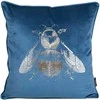 Eurofirany BLINK 41 Aksominis pagalvės užvalkalas su auksiniu bitės atspaudu, 45X45 cm, spalva: mėlyna / šviesiai auksinė