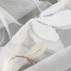 Eurofirany Paruošta balta užuolaida su kavos ir gėlių siuvinėjimais, 350x250 cm, su žiedais, poliesterio dieninė užuolaida langams