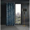 Eurofirany LIMITED COLLECTION MUSA2A Naktinė užuolaida iš minkšto aksomo su bananų lapų raštu, 140X250 cm, kilpos / žiedai, spalva: tamsiai mėlyna / šampano