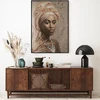 Eurofirany Rankomis tapytas Afrikos moters portretas ant drobės, bėžiniai tonai, etninis stilius, įrėmintas sienos menas, 60x80 cm, elegantiškas namų dekoras, interjero detalė