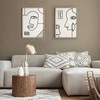Eurofirany Linijinis veido portretas, smėlio ir juodos spalvos linijinis menas, minimalistinis dekoras, 50x70 cm drobė, moderni namų dekoracija, sienų papuošimas