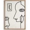 Eurofirany Linijinis veido portretas, smėlio ir juodos spalvos linijinis menas, minimalistinis dekoras, 50x70 cm drobė, moderni namų dekoracija, sienų papuošimas