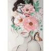 Eurofirany Rožinė moteris su gėlių galvos apdangalu, rankomis tapytas paveikslas ant drobės, 70x100 cm, romantiškas sienų dekoras, gėlių motyvo paveikslas, interjero detalė