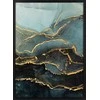 Eurofirany Plieno mėlynos ir mėlynos spalvos sienos menas, spausdinta drobė su aukso papuošimais, modernus namų dekoras, 53x73 cm rėmintas paveikslas, interjero detalė