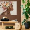 Eurofirany Bėžinės spalvos rankomis tapytas paveikslas ant drobės, moteris su gėlėmis, elegantiškas romantiškas stilius, 60x90 cm, dekoratyvinė sienų puošmena svetainei ar miegamajam, meno kūrinys interjerui