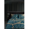 Eurofirany LIMITED COLLECTION MUSA4 Patalynės komplektas iš natūralaus tencel pluošto su ginkmedžio lapų raštu, 160 X 200 cm, 2 vnt. 70 X 80 cm, spalva: tamsiai mėlyna / auksinė