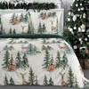 Eurofirany Kalėdinės patalynės komplektas 220x200 cm, baltas su žaliais gyvūnų ir eglučių motyvais, medvilninis užvalkalas su pagalvėmis, šventinė tekstilė