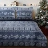 Eurofirany Kalėdinis flanelinės patalynės komplektas, 220x200 cm antklodės užvalkalas, tamsiai mėlynas ir baltas skandinaviškas raštas, 3 dalių rinkinys, šilta žieminė patalynė, minkšta medvilnė