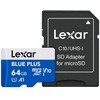 Atminties kortelė Mėlyna Lexar Micro SDXC Mėlyna Plus UHS-I C10 A1 U1 V30 64GB + SD adapteris