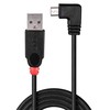 USB Kabelis - LINDY USB 2.0 Type A į Micro-B Laidas, 90° Dešinysis Kampas, 0.5 m, Juodas