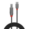 USB Laidas - LINDY Anthra Line USB 2.0 Type C į B Laidas, M/M, 480Mbps, 2.5W, 0.5 m, Juodas