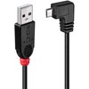 USB Kabelis - LINDY USB 2.0 Type A į Micro-B Laidas, 90° Dešinysis Kampas, 0.5 m, Juodas