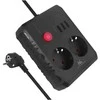 „Maclean“ maitinimo lizdas, ilgintuvas, 2 lizdai + 3xUSB, 110-240V AC 50/60Hz, 2.1A max 2500W, 1.5m, juodas, MCE387 B