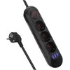 „Maclean“ maitinimo laidas, 3 lizdų prailginimo laidas + 3xUSB, 110-240V AC 50/60Hz, 2.1A max 2500W, 1.5m, juodas, MCE394 B