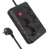 „Maclean“ maitinimo laidas, 4 lizdų prailginimo laidas + 3xUSB, 110-240V AC 50/60Hz, 2.1A max 2500W, 3m, juodas, MCE393 B