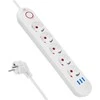 „Maclean“ maitinimo jungtis, 5 lizdų prailgintuvas + 3xUSB, 110-240V AC 50/60Hz, 2.1A max 2500W, 1.5m, baltas, MCE395 W