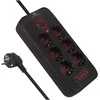 Maclean power strip, 6 socket extension + 4xUSB, 110-240V AC 50/60Hz, 2.1A max 2500W, 3m, juodas, MCE391 B