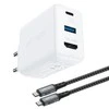 Acefast 2in1 įkroviklis GaN 65W USB Type C / USB, adapter adapter HDMI 4K @ 60Hz (set su kabelis) baltos spalvos (A17 baltos spalvos)