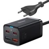 Baseus Sieninis įkroviklis GaN3 Pro 65W 2xUSB + 2xUSB-C QC4+ PD3.0 su USB-C 1.5m laidu, juodas