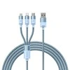 3in1 USB laidas Baseus StarSpeed Series, USB-C + Micro + Lightning 3.5A, 1.2m (mėlyna)