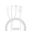 Greitas įkrovimas iš USB į M+L+C Baseus Superior Data 3.5A 0.5m (balta)