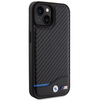 BMW Leather Carbon Mėlyna Line - dėklas skirtas Apple iPhone 15 juodas