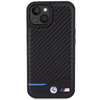 BMW Leather Carbon Mėlyna Line - dėklas skirtas Apple iPhone 15 juodas