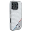 BMW BMHMP16L23 PUDTS Apple iPhone 16 Pro 6.3″ pilkas kietas dėklas M Carbon Tricolor Line MagSafe